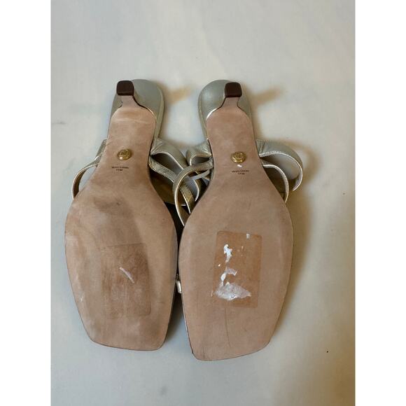 Veronica Beard Alanis Platinum Leather Sandals - Size 11 - Picture 6 of 7
